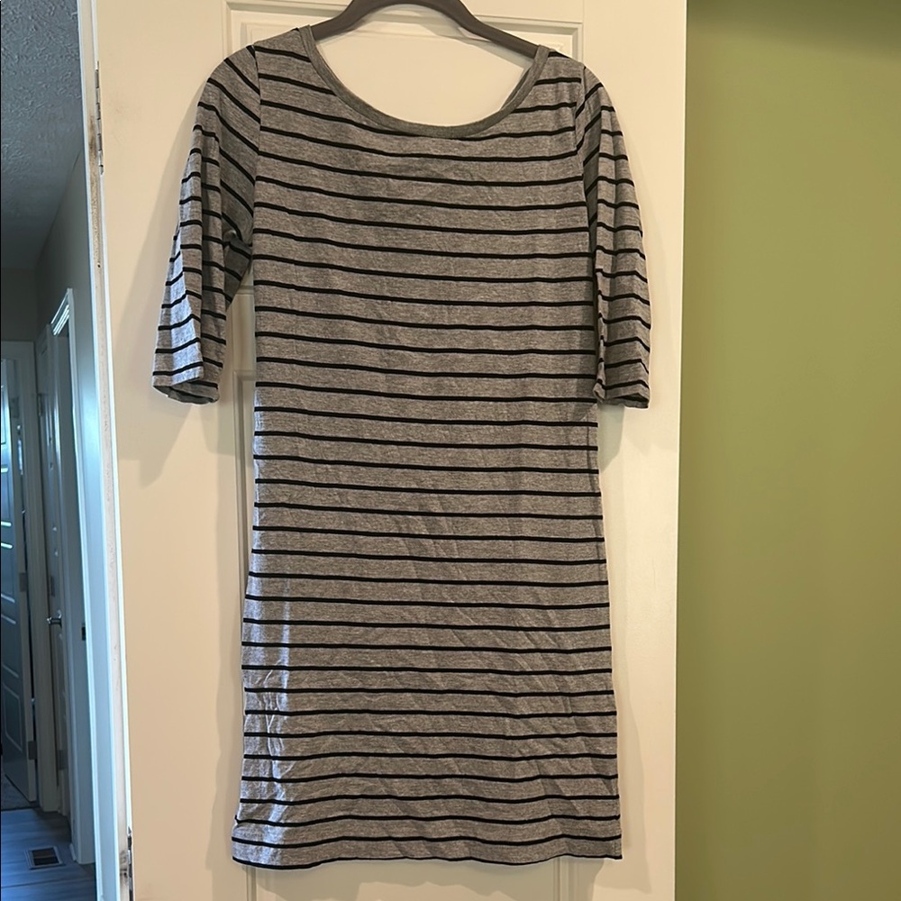 French Connection Gray and Black Striped Long Sleeve Dress